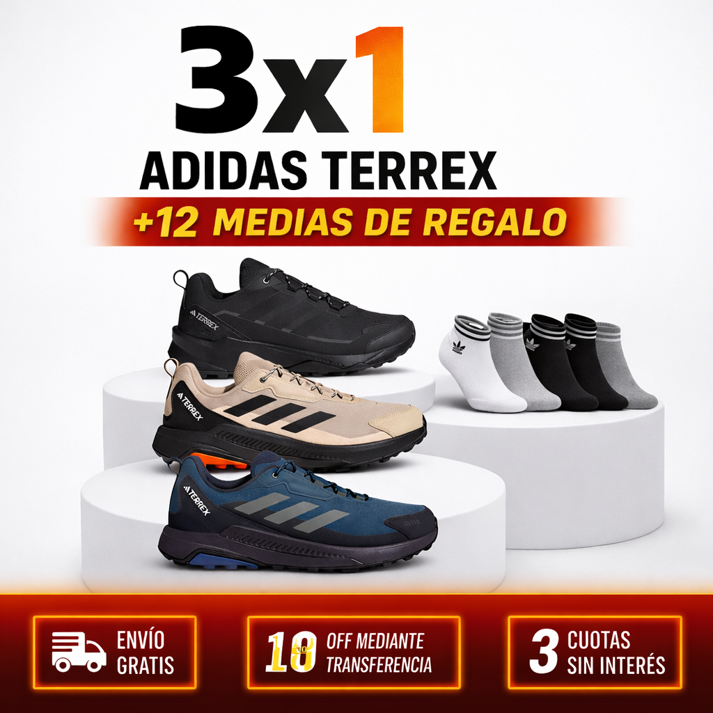3X1 ADIDAS: 3 PARES DE ZAPATILLAS TERREX AL PRECIO DE 1 +12 PARES DE MEDIA DE REGALO